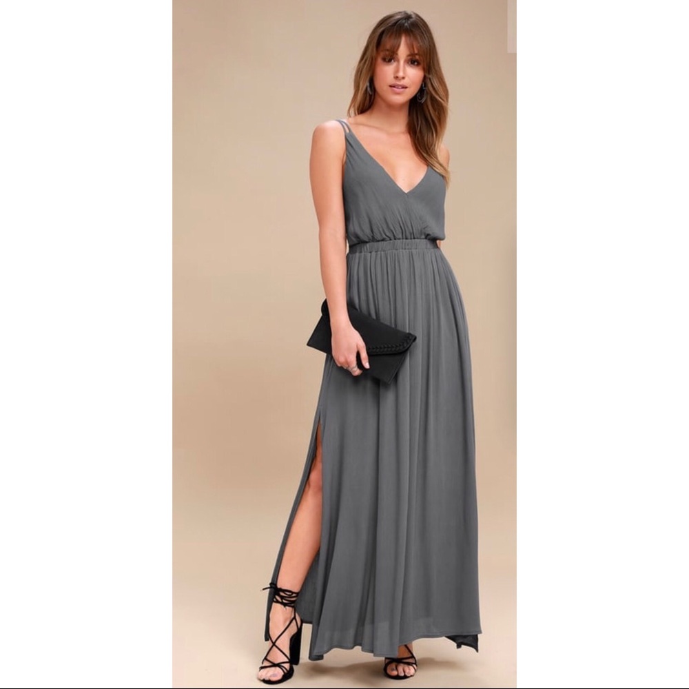 Lost in Paradise Slate Grey Maxi Dress